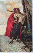 Howard Pyle The Buccaneer was a Picturesque Fellow: illustration of a pirate, dressed to the nines in piracy attire. Sweden oil painting artist